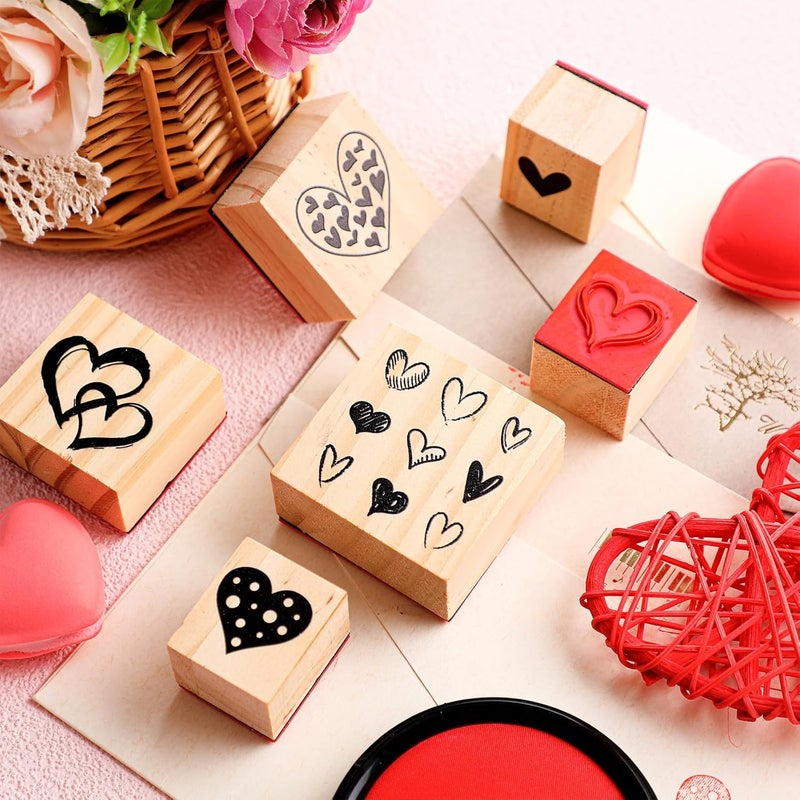 Watersay 6 Pcs Valentine Rubber Stamp Set Happy Valentine Day Wooden Rubber Stamp Vintage Art Print for Crafting Love Heart Pattern and DIY Scrapbooking Card Making Hand Book (Patter) - Image 5